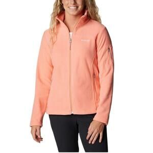 EUC Columbia Women Medium Fast Track Full Zip‎ Up Fleece Neon Orange Coral Reef